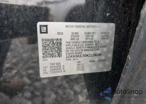 2019 GMC Acadia Slt-1 z USA, uszkodzony, nr VIN 1GKKNULS0KZ138249